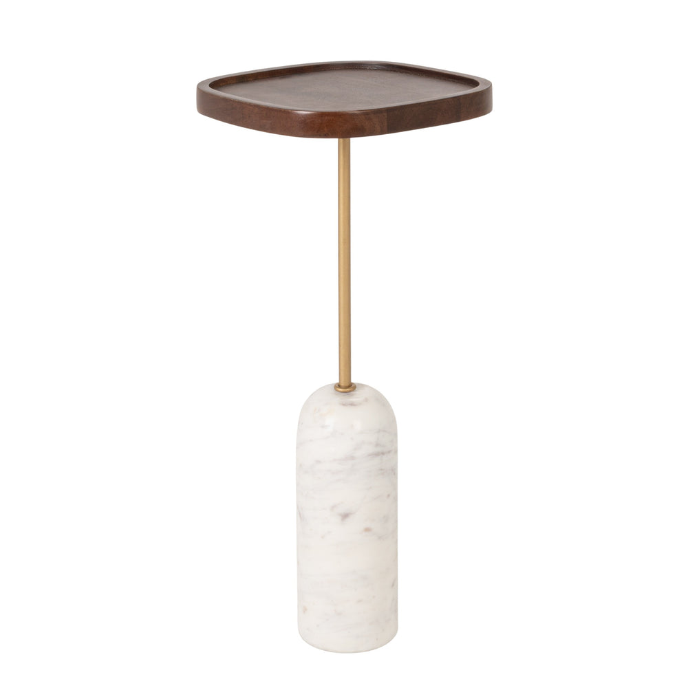 Rowena Interiors Square Mango Wood Accent Table with Marble Base and Iron Rod Stem for Living Spaces EC2345