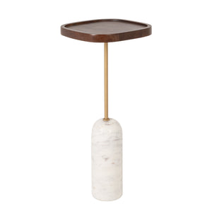 Rowena Interiors Square Mango Wood Accent Table with Marble Base and Iron Rod Stem for Living Spaces EC2345