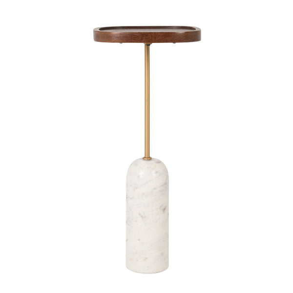 Rowena Interiors Square Mango Wood Accent Table with Marble Base and Iron Rod Stem for Living Spaces EC2345