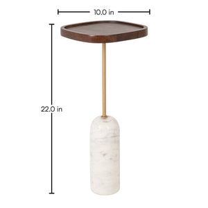Rowena Interiors Square Mango Wood Accent Table with Marble Base and Iron Rod Stem for Living Spaces EC2345