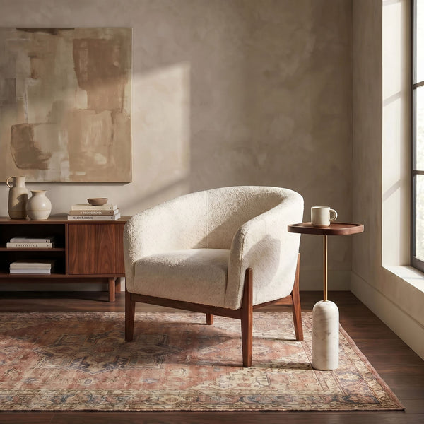 Rowena Interiors Square Mango Wood Accent Table with Marble Base and Iron Rod Stem for Living Spaces EC2345