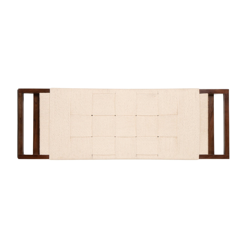 Rowena Interiors Rectangular Acacia Wood Bench with Handwoven Cotton Rope Seat for Entryway Bedroom EC2346