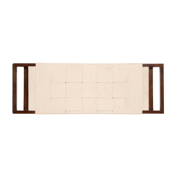 Rowena Interiors Rectangular Acacia Wood Bench with Handwoven Cotton Rope Seat for Entryway Bedroom EC2346