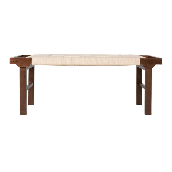 Rowena Interiors Rectangular Acacia Wood Bench with Handwoven Cotton Rope Seat for Entryway Bedroom EC2346
