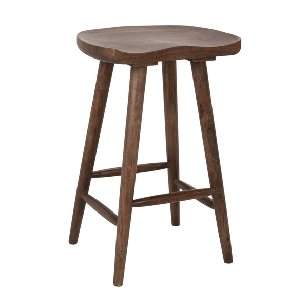 Rowena Interiors Mango Wood Solid Sculpted Saddle Seat Backless Stool for Kitchen Islands EC2347