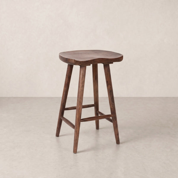 Rowena Interiors Mango Wood Solid Sculpted Saddle Seat Backless Stool for Kitchen Islands EC2347