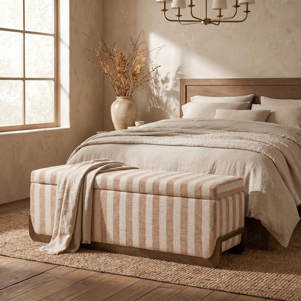 Rowena Interiors Striped Handcrafted Mango Wood Storage Bench Artisan Seat for Bedroom or Entryway EC2348