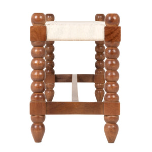 Rowena Interiors Mango Wood Entryway Bench Handwoven Cotton Seat Turned Legs Rustic Farmhouse Style EC2349