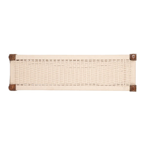 Rowena Interiors Mango Wood Entryway Bench Handwoven Cotton Seat Turned Legs Rustic Farmhouse Style EC2349