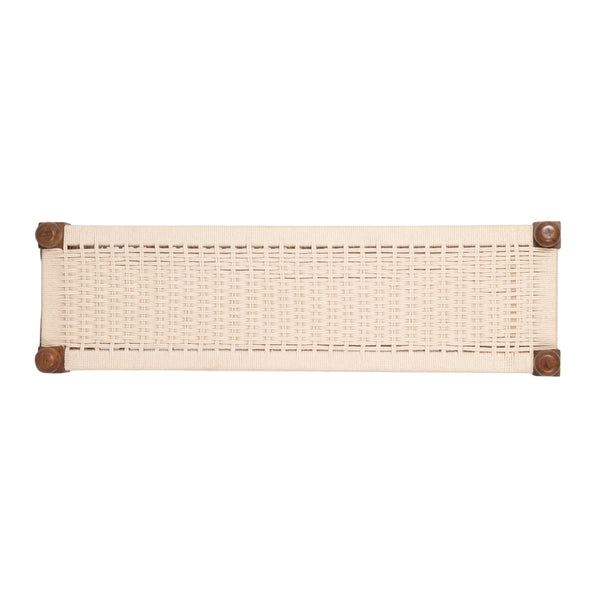 Rowena Interiors Mango Wood Entryway Bench Handwoven Cotton Seat Turned Legs Rustic Farmhouse Style EC2349