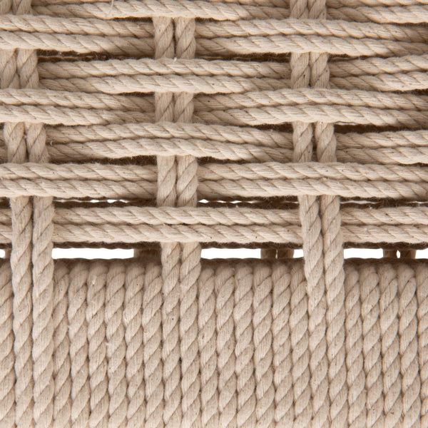 Rowena Interiors Mango Wood Entryway Bench Handwoven Cotton Seat Turned Legs Rustic Farmhouse Style EC2349