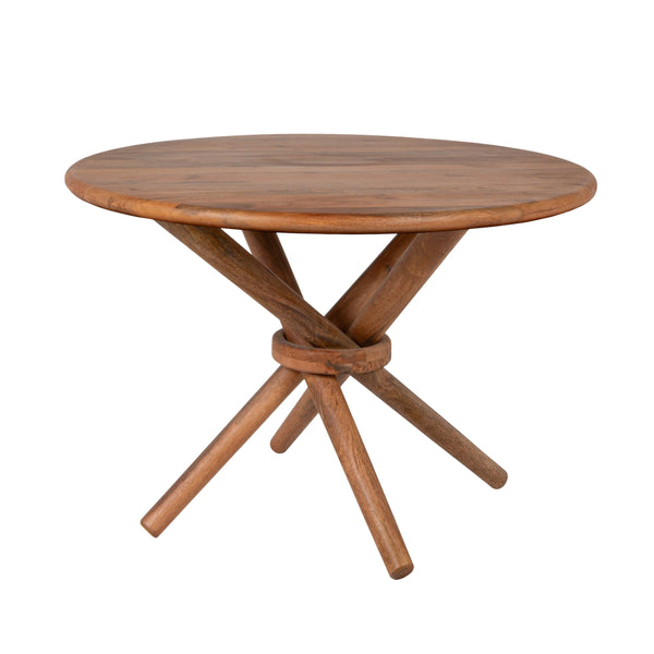 Rowena Interiors Round Solid Mango Wood Dining Table Crisscross Spindle Base Seats Four Farmhouse EC2350