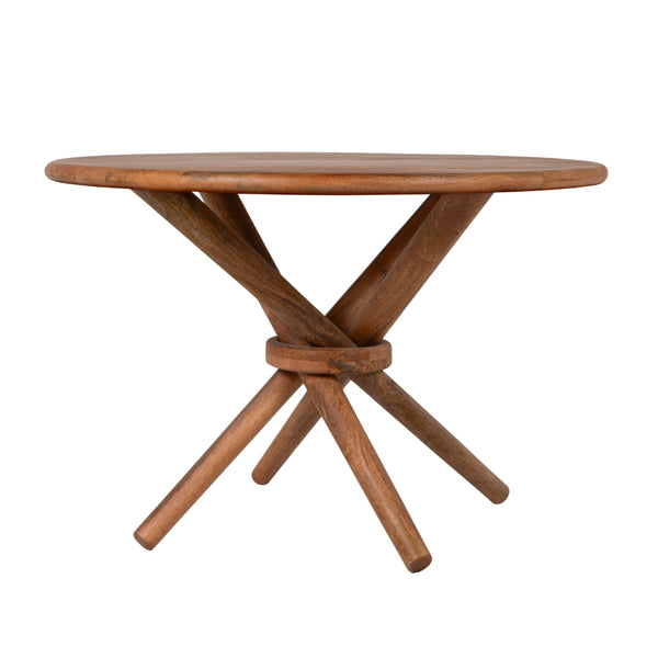 Rowena Interiors Round Solid Mango Wood Dining Table Crisscross Spindle Base Seats Four Farmhouse EC2350