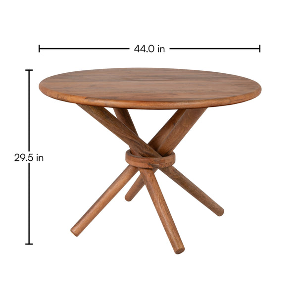 Rowena Interiors Round Solid Mango Wood Dining Table Crisscross Spindle Base Seats Four Farmhouse EC2350