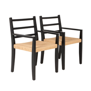 Rowena Interiors Black Mango Wood Armchair Handwoven Paper Rope Seat Farmhouse Dining Accent EC2351