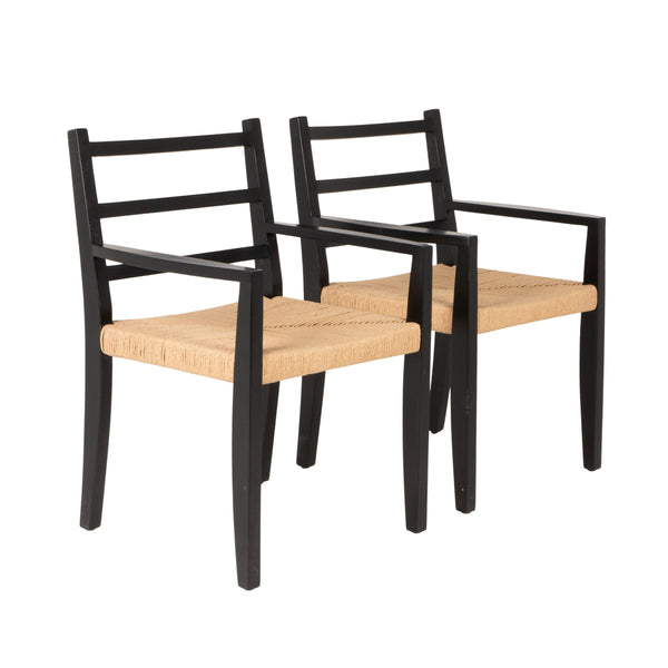 Rowena Interiors Black Mango Wood Armchair Handwoven Paper Rope Seat Farmhouse Dining Accent EC2351