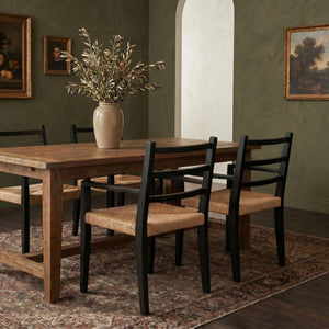 Rowena Interiors Black Mango Wood Armchair Handwoven Paper Rope Seat Farmhouse Dining Accent EC2351