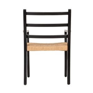 Rowena Interiors Black Mango Wood Armchair Handwoven Paper Rope Seat Farmhouse Dining Accent EC2351