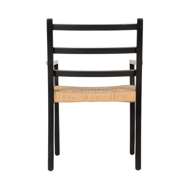 Rowena Interiors Black Mango Wood Armchair Handwoven Paper Rope Seat Farmhouse Dining Accent EC2351