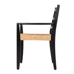 Rowena Interiors Black Mango Wood Armchair Handwoven Paper Rope Seat Farmhouse Dining Accent EC2351