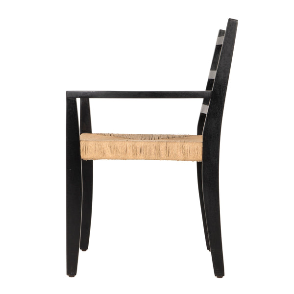 Rowena Interiors Black Mango Wood Armchair Handwoven Paper Rope Seat Farmhouse Dining Accent EC2351