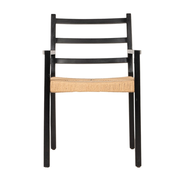 Rowena Interiors Black Mango Wood Armchair Handwoven Paper Rope Seat Farmhouse Dining Accent EC2351