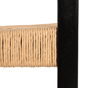 Rowena Interiors Black Mango Wood Armchair Handwoven Paper Rope Seat Farmhouse Dining Accent EC2351