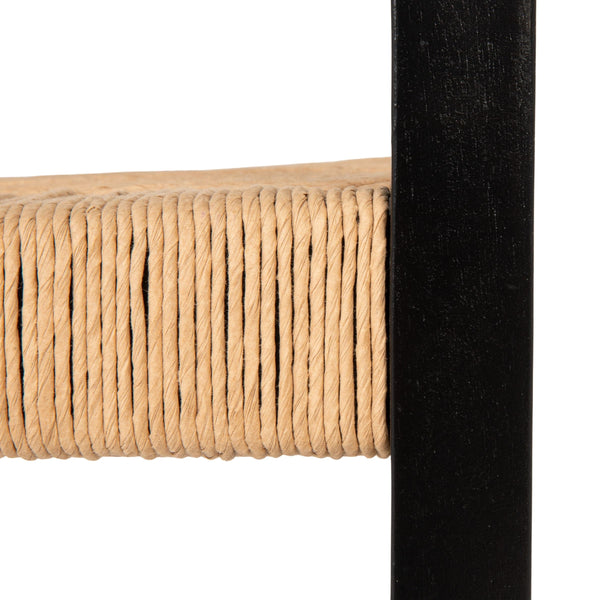 Rowena Interiors Black Mango Wood Armchair Handwoven Paper Rope Seat Farmhouse Dining Accent EC2351