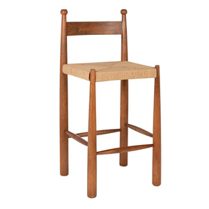 Rowena Interiors Mango Wood Artisan Bar Stool with Handwoven Rope Seat for Farmhouse Kitchens EC2352