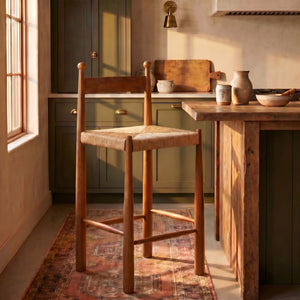 Rowena Interiors Mango Wood Artisan Bar Stool with Handwoven Rope Seat for Farmhouse Kitchens EC2352
