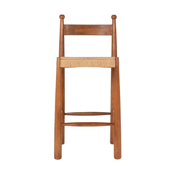 Rowena Interiors Mango Wood Artisan Bar Stool with Handwoven Rope Seat for Farmhouse Kitchens EC2352