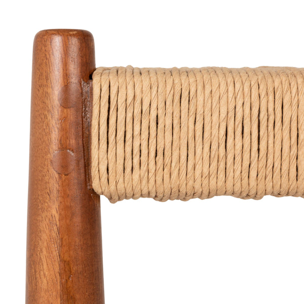 Rowena Interiors Mango Wood Artisan Bar Stool with Handwoven Rope Seat for Farmhouse Kitchens EC2352