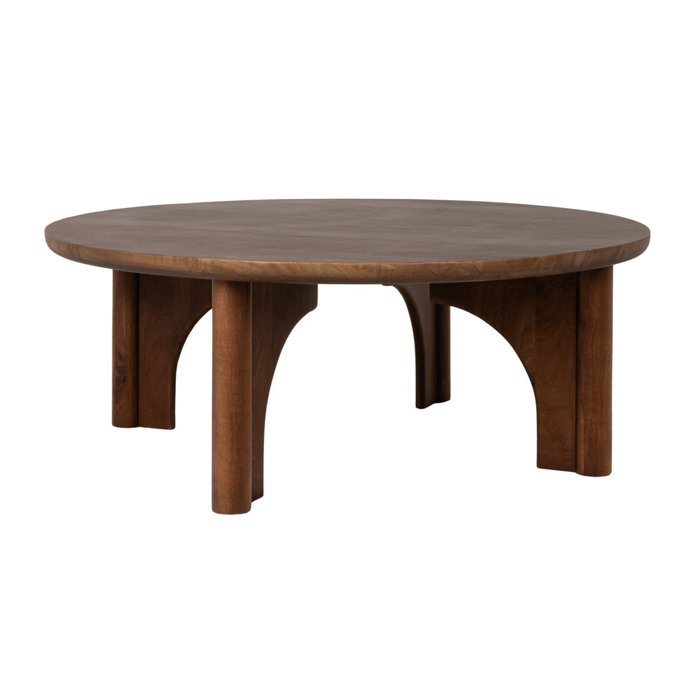 Rowena Interiors Round Solid Mango Wood Coffee Table with Sculptural Arched Legs for Modern Living Rooms EC2355