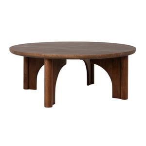 Rowena Interiors Round Solid Mango Wood Coffee Table with Sculptural Arched Legs for Modern Living Rooms EC2355