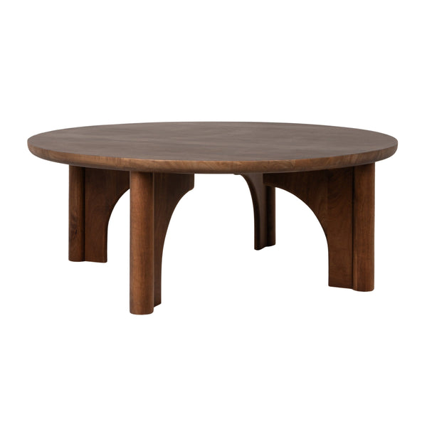 Rowena Interiors Round Solid Mango Wood Coffee Table with Sculptural Arched Legs for Modern Living Rooms EC2355