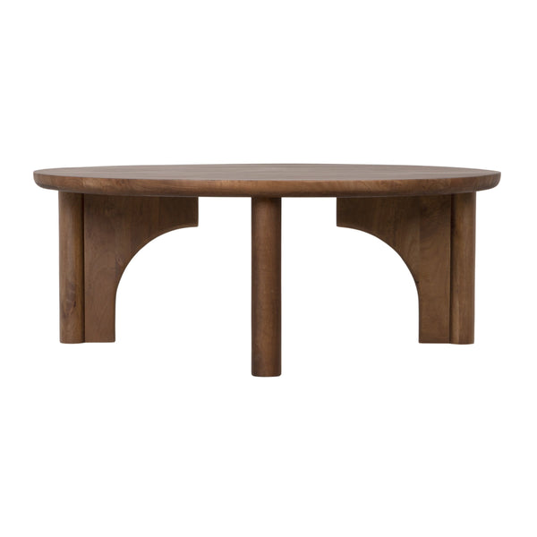 Rowena Interiors Round Solid Mango Wood Coffee Table with Sculptural Arched Legs for Modern Living Rooms EC2355