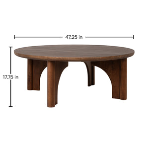 Rowena Interiors Round Solid Mango Wood Coffee Table with Sculptural Arched Legs for Modern Living Rooms EC2355