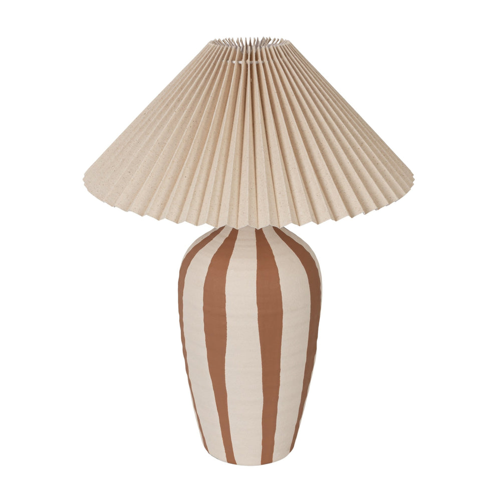 Rowena Interiors 20 Inch Hand Thrown Stoneware Table Lamp with Wide Pleated Linen Shade Artisan Craft EC2356