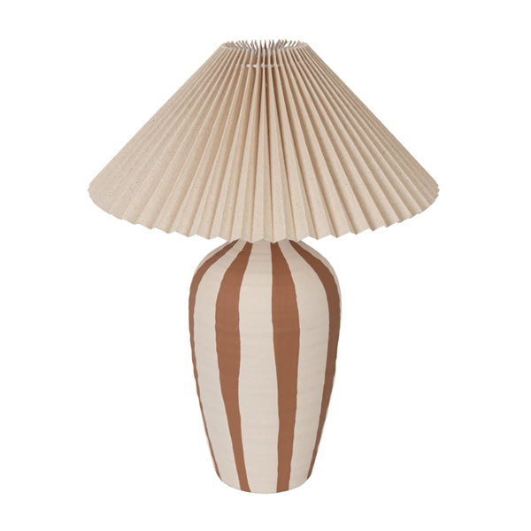 Rowena Interiors 20 Inch Hand Thrown Stoneware Table Lamp with Wide Pleated Linen Shade Artisan Craft EC2356
