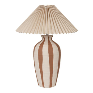 Rowena Interiors 20 Inch Hand Thrown Stoneware Table Lamp with Wide Pleated Linen Shade Artisan Craft EC2356