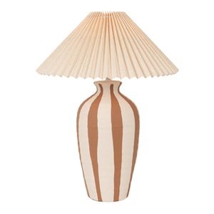 Rowena Interiors 20 Inch Hand Thrown Stoneware Table Lamp with Wide Pleated Linen Shade Artisan Craft EC2356