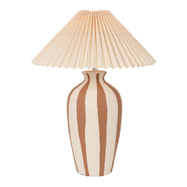Rowena Interiors 20 Inch Hand Thrown Stoneware Table Lamp with Wide Pleated Linen Shade Artisan Craft EC2356