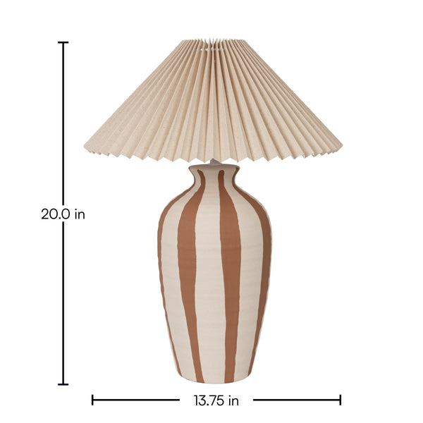 Rowena Interiors 20 Inch Hand Thrown Stoneware Table Lamp with Wide Pleated Linen Shade Artisan Craft EC2356