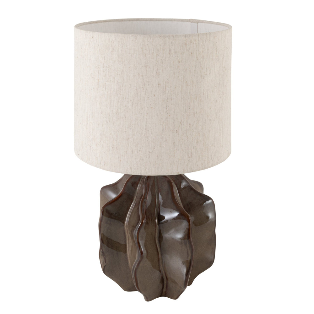 Rowena Interiors 19 Inch Handcrafted Stoneware Table Lamp with Beige Linen Drum Shade for Warm Ambiance EC2357