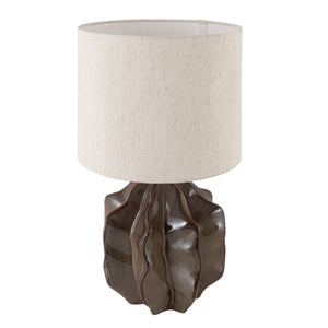 Rowena Interiors 19 Inch Handcrafted Stoneware Table Lamp with Beige Linen Drum Shade for Warm Ambiance EC2357