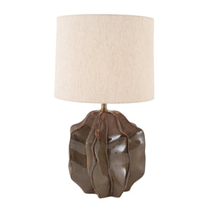 Rowena Interiors 19 Inch Handcrafted Stoneware Table Lamp with Beige Linen Drum Shade for Warm Ambiance EC2357