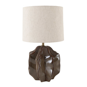 Rowena Interiors 19 Inch Handcrafted Stoneware Table Lamp with Beige Linen Drum Shade for Warm Ambiance EC2357