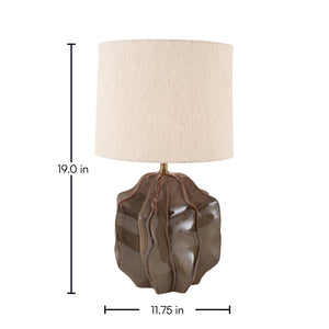 Rowena Interiors 19 Inch Handcrafted Stoneware Table Lamp with Beige Linen Drum Shade for Warm Ambiance EC2357