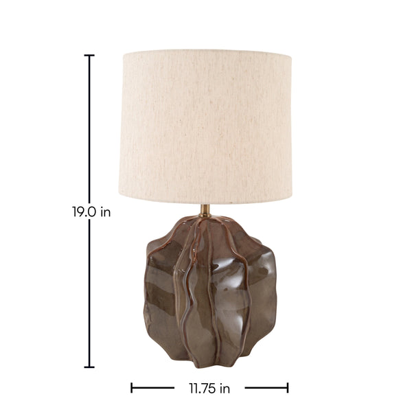 Rowena Interiors 19 Inch Handcrafted Stoneware Table Lamp with Beige Linen Drum Shade for Warm Ambiance EC2357