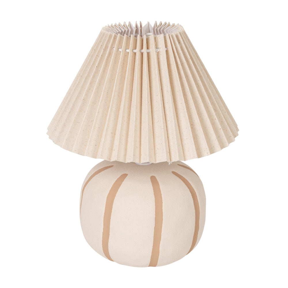 Rowena Interiors 11 Inch Stoneware Bedside Lamp Artisan Glazed Ceramic Base Pleated Beige Shade EC2358